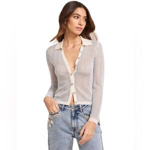 Generation Love Megan Pointelle Cardigan Metallic Aqua White